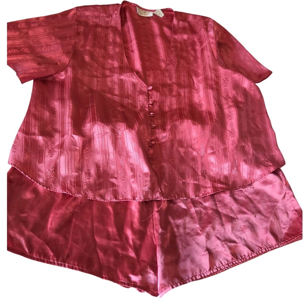 Vintage Victoria's Secret Gold Label Satin Pajama Set Pink Shorts Top M